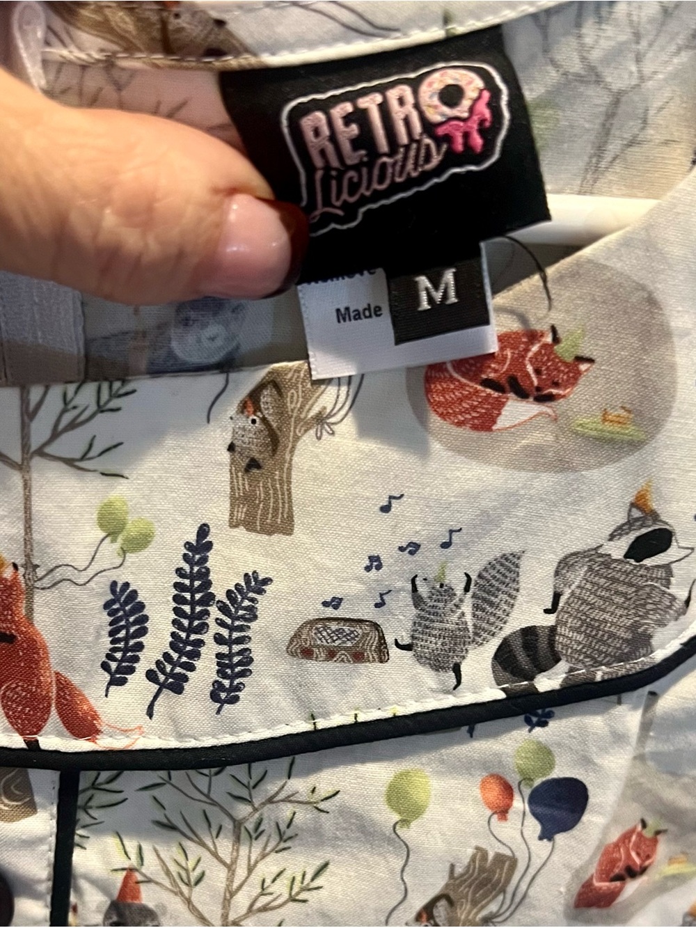 Retrolicious Cream party dress with Fox and Raccoon Print